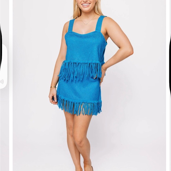 Queen of Sparkles Aqua Blue Rhinestone Fringe Skirt Size L NWT - Picture 3 of 3